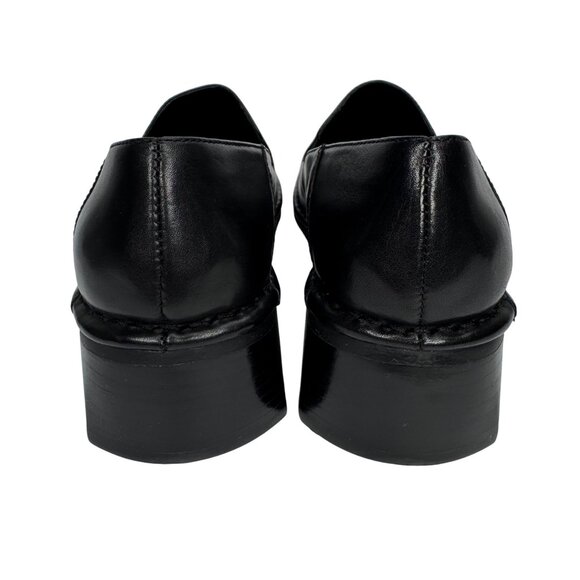 VTG Y2K Bandolino W 6.5M Black‎ Leather Square Toe Chunky Heel Loafer Academia - Picture 5 of 9